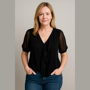 t.babaton silk sheer Elegant Black Women's ruffled Top size small